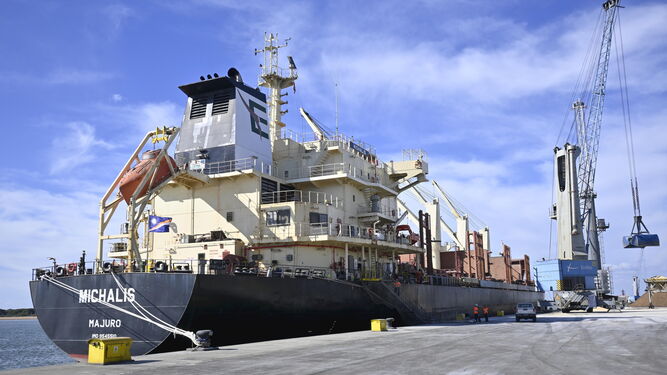 El buque 'Michalis' procedente de Odessa en el Muelle Ingeniero Juan Gonzalo en la mañana de ayer.